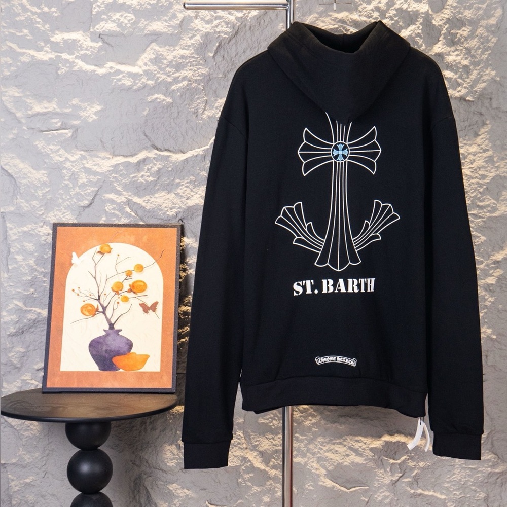 Chrome Hearts Black Hoodie with White Cross Graphic